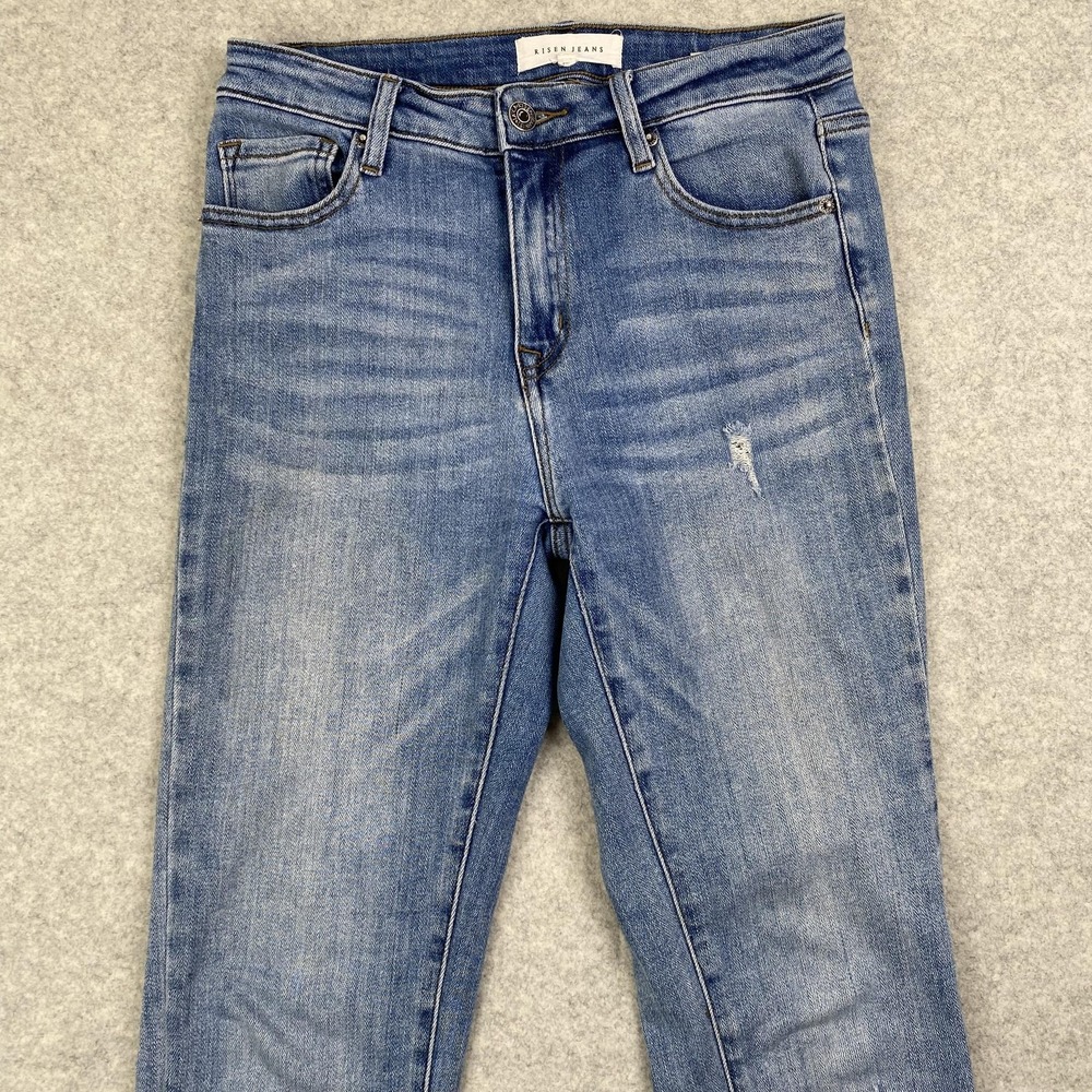 Risen Jeans Womens 7/28 Blue High Rise Straight Distressed Raw Hem RDP1282
